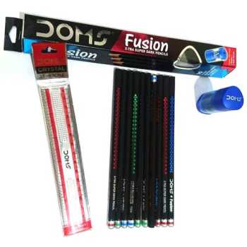 Doms Fusion X-Tra Super Dark Pencils - 10pcs With Free 1 Sharpener and 1 Ruler